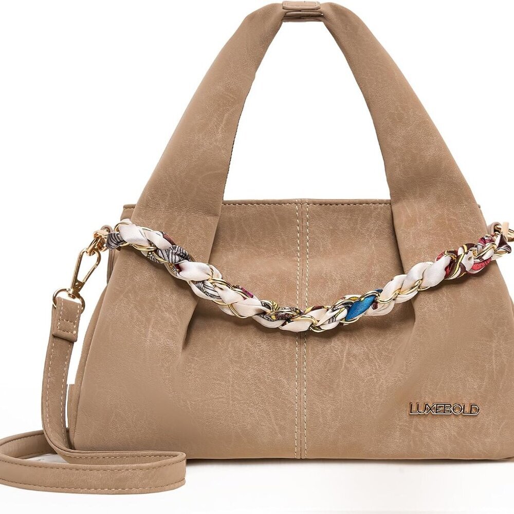 Elegant Top Handle Mini Handbag with Detachable Strap and Inner Pockets - Khaki